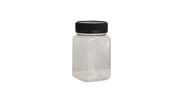 500g Square Clear Polyjar with black lid