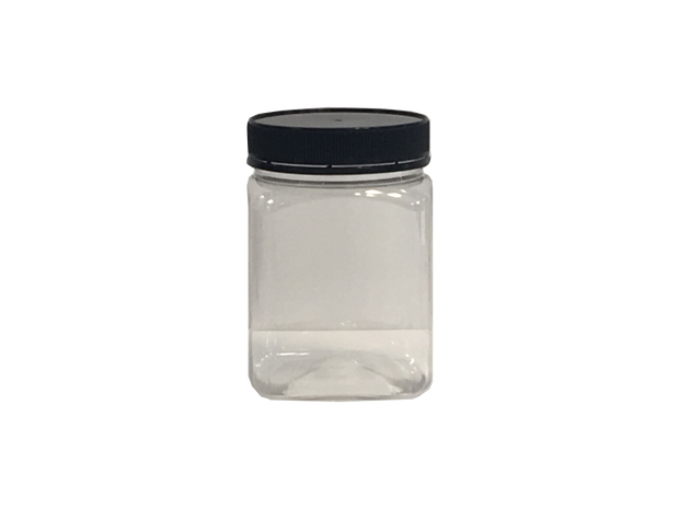 1kg Square Clear Polyjar with black lid