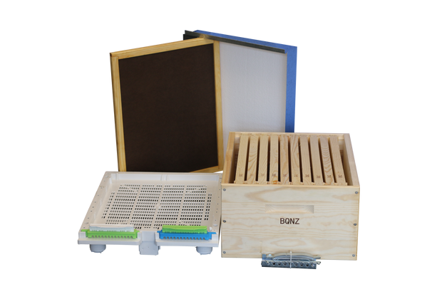 Full Depth Wooden Beehive Package with wooden frames.
